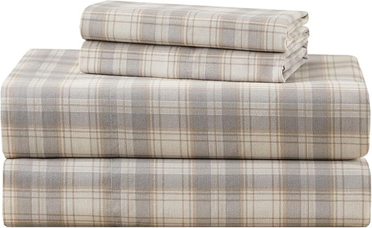 Comfort Spaces 100% Cotton Sheets Cal King, Breathable, Naturally Cool Cotton Sheets, Cotton Bed Sheets with 14" Elastic Pocket Fits up to 16" Mattress, All Seasons Sheet Set, Wesley Taupe 4 Piece