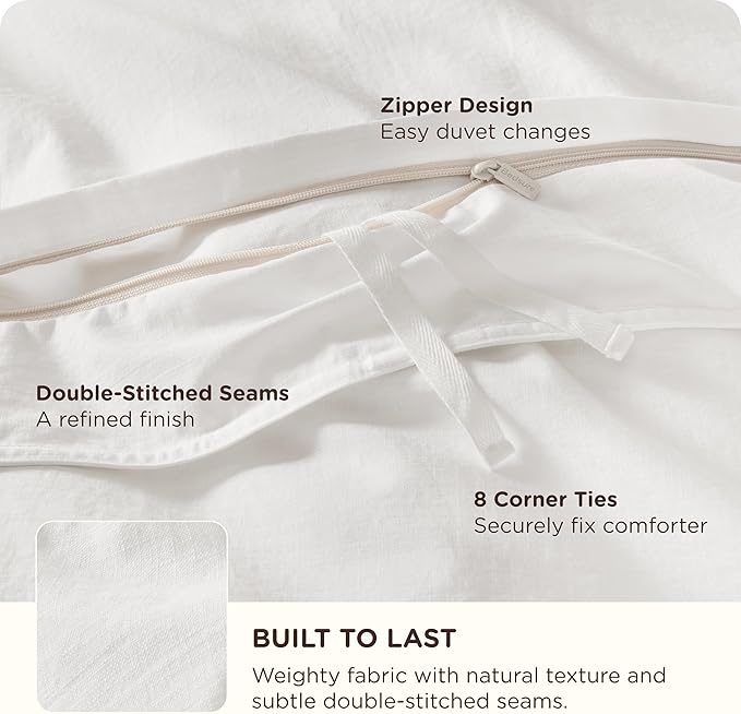 Bedsure Cotton Duvet Cover King - Luxury Slub Weave 100% Cotton Duvet Cover with a Linen Like Textured, Easy Change Durable Bedding, Coconut White, 104" x 90"
