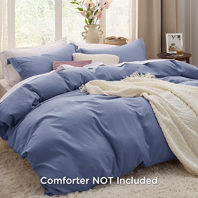 Bedsure Slate Blue Duvet Cover Full Size - 3 Pieces Prewashed Extra Soft Cotton-Like Polyester Bedding Set, Includes 1 Duvet Cover 80x90 Inches with Zipper Closure & 2 Pillow Shams, No Comforter