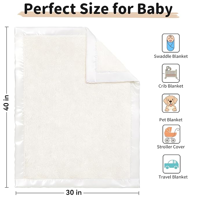 Pro Goleem Fleece Baby Blanket with 2 Inch Satin Trim Soft Anti-Static Plush Blanket for Boys and Girls Christmas Baby Gifts for Babies 30''x40''，White