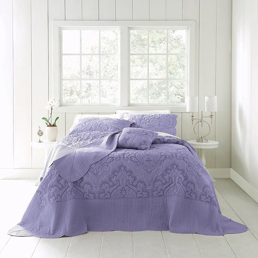 BrylaneHome Bedding Lightweight All Season Modern Amelia Quilted Damask Oversized Ultra Soft Bedspread - Full, Lavender