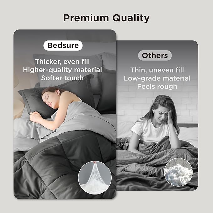 Bedsure Charcoal Grey Queen Comforter Set - 7 Pieces Reversible Bedding, Queen Size Bed Set for All Seasons, Bed in a Bag with Down Alternative Comforter, Sheets, Pillowcases & Shams