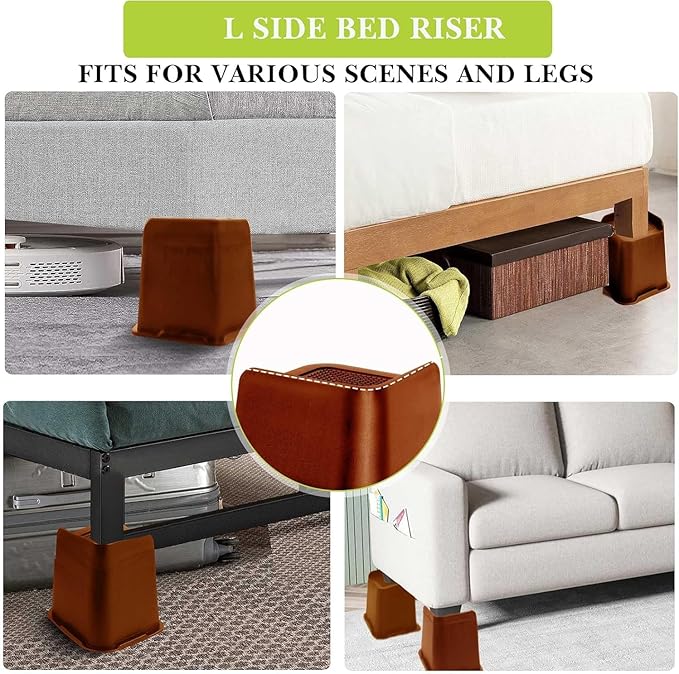 Bed Risers 1 inch, 2 inch, 3 inch, 4 inch, 6 inch, 8 inch Heavy Duty, Oversized Furniture Riser for Couch Sofa Table Chair Leg Frame Dorm, Support up to 6000 Lbs (Brown 8 Pack, 6 inch)