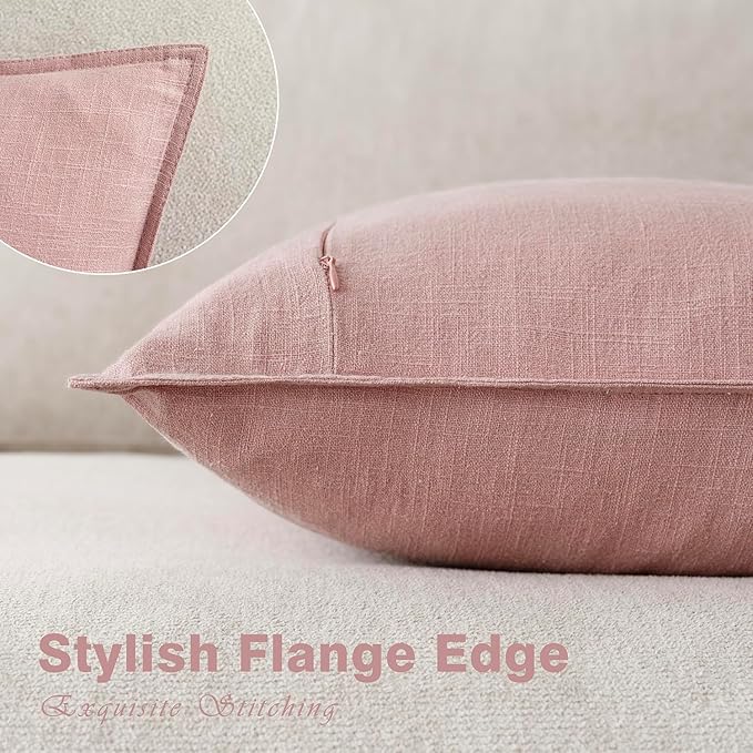 Foindtower Pack of 2, Decorative Linen Soild Throw Pillow Covers Soft Accent Cushion Euro Case Boho Farmhouse Pillowcase for Chair Couch Sofa Bedroom Living Room Home Decor 26 x 26 Inch Rose Pink