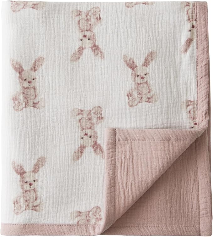 Little Jump 2 Layers Muslin Cotton Baby Blankets - Bunny Toddler Quilt Crib Blanket - Gender Neutral Crib Blanket for Baby Boys and Girls 47"x 47" (Bunny)