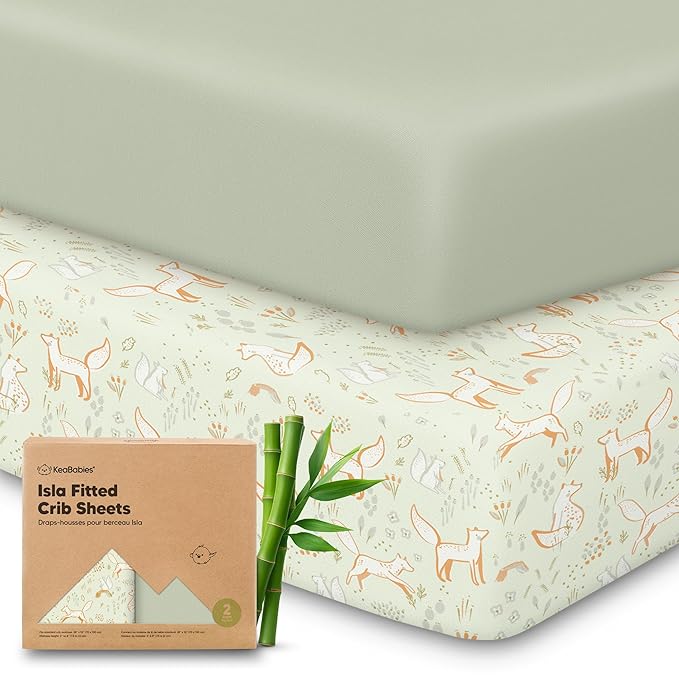 KeaBabies 2-Pack Baby Crib Sheets for Boys, Girls - 52x28 Viscose Derived from Bamboo Toddler Bed Sheets Neutral, Fitted Crib Mattress Cover for Standard Baby Bedding, Soft & Cozy (Foxtrot)