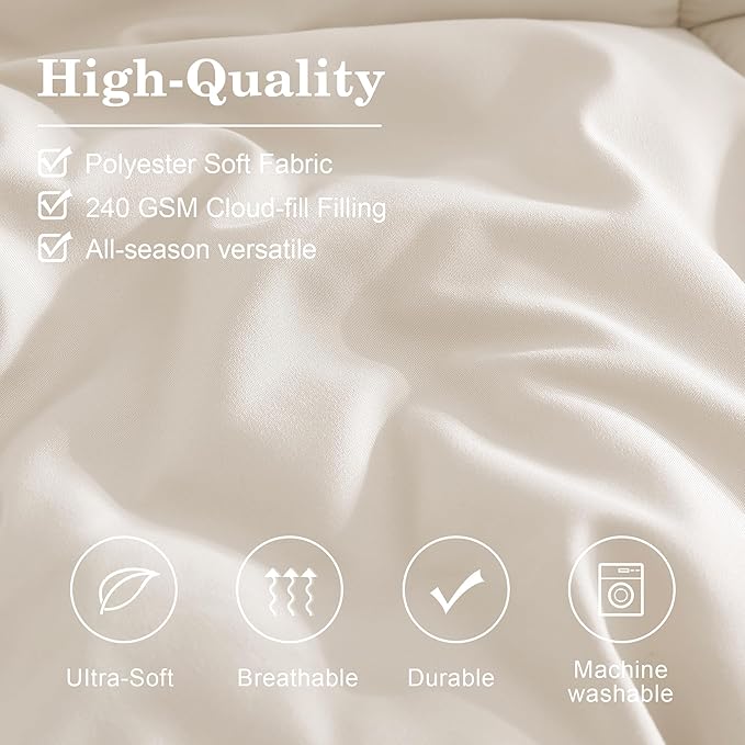 Monbix King Size Comforter Set - 7 Pieces Bed in a Bag King, Snow White Bedding Sets with Comforter, All Seasons Comforter Bed Set with Sheets, Pillowcases & Shams