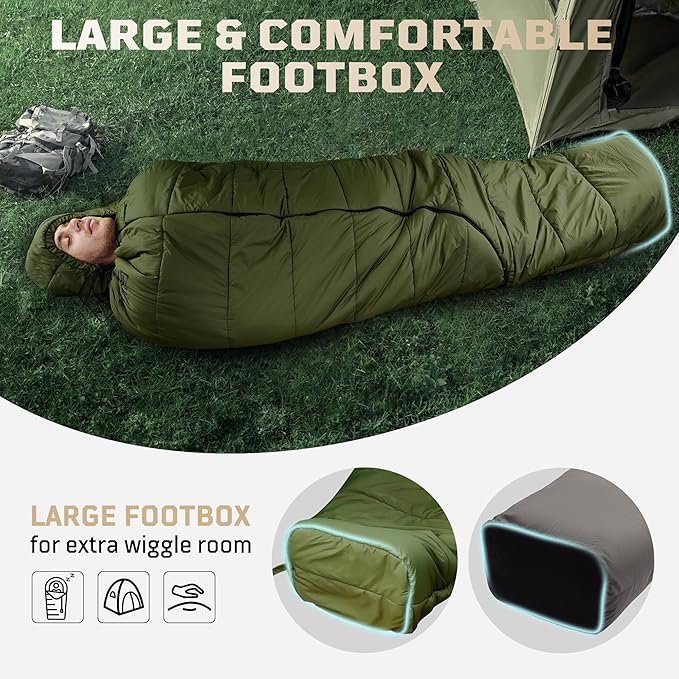 Sleeping Bag for Adults, 25-36℉Cold Weather Mummy Sleeping Bag, Lightweight 3–4 Season Winter Sleeping Bag with Adjustable Hood, Phone Pocket & Compression Sack for Camping Hiking Backpacking