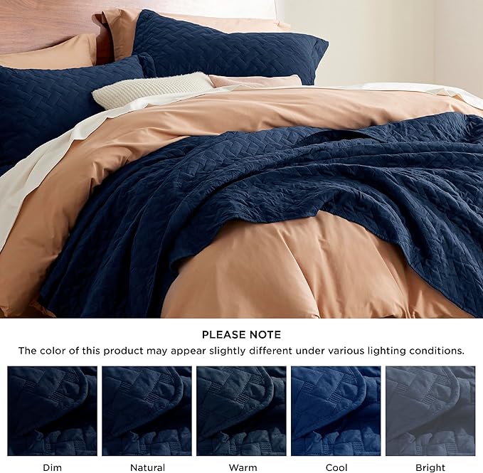 Bedsure Quilts Queen Size - Lightweight Bedspreads Queen Size with Basket Weave Pattern, Soft Quilt Bedding, Navy Comforter Coverlet for All Seasons (90" x 96")