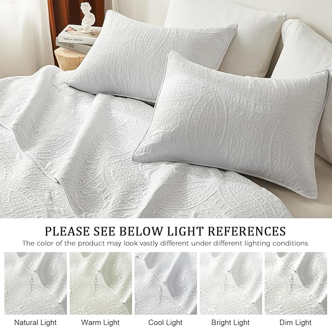 akkialla Twin Quilt Bedding Set,White Ultrasonic Quilt Set,Lightweight Soft Bedspread Coverlet,Modern Style Coin Pattern Bed Cover for All Seasons,2 Piece(1 Quilt,1 Pillow Sham)