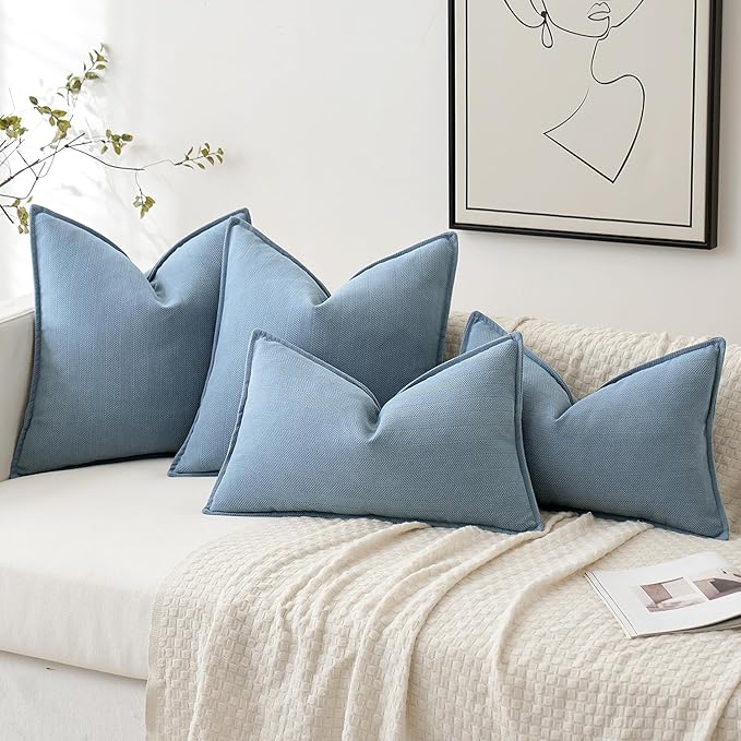 MIULEE Pack of 2 Light Blue Decorative Pillow Covers 20x20 Inch Soft Chenille Luxurious Couch Throw Pillows Farmhouse Cushion Covers with Elegant Design for Sofa Bedroom Living Room Spring Home Decor