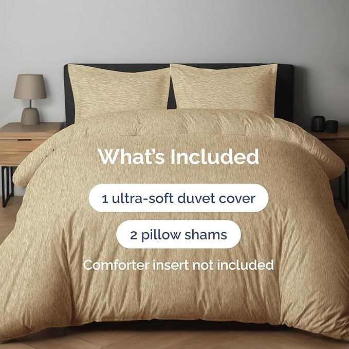 Duvet Cover Full Size - Extra Soft Full Size Duvet Cover - Lightweight & Breathable - Easy Care & Fade Free with Zipper Closures & Ties - 80" x 90" Inches - (Heathered Tan) Comforter Not Included