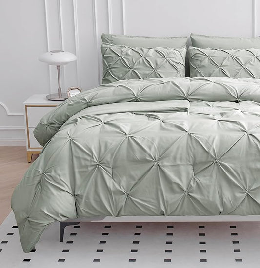 California King Comforter Set - 7 Piece Bed in a Bag - Premium Pintuck Cal King Bed Set - Luxury Soft Fabric Bedding Sets with Comforter, Sheets, Pillowcases & Shams - Clean Fluffy Comforter - Mineral | Wide coverage, Plush sleep surface, Light non hea...