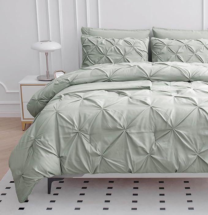 LANE LINEN King Size Bedding Comforter - 7 Piece Pintuck Ultra Soft Microfiber - All-Season King Size Bed Sets with Comforter, Sheets & Shams - Soft & Apartment Friendly Durable Everyday Use – Mineral | Soft microfiber, All season comfort, Durable bedd...