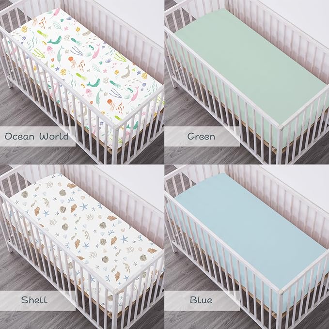 Little Grape Land Crib Sheets 4 Pack, Microfiber Fitted Crib Sheet for Standard Crib Mattress 52"x28"x8", Soft and Neutral Baby Crib Sheets for Boys and Girls, Breathable & Easy Care, Sea Breeze