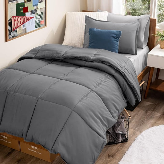 Bare Home Bed-in-A-Bag 5 Piece Comforter & Sheet Set - Twin - Goose Down Alternative - Ultra-Soft 1800 Premium Bedding Set (Twin, Grey/Light Grey)