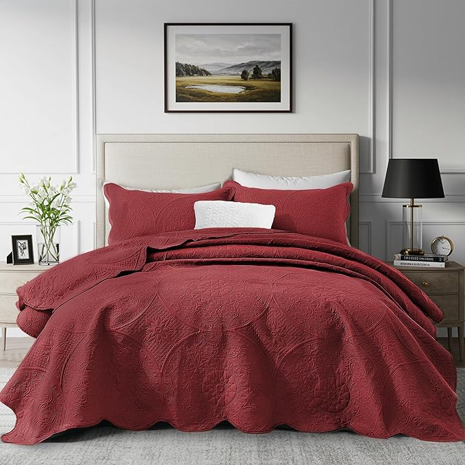 IR Imperial Rooms 10 Pack Queen Quilt Bedding Set (90" x 96") - Bulk Wholesale for Hotels, Guest Bedroom & Airbnbs - Lightweight Microfiber Reversible Floral Embossed Quilts Bedspreads (Burgundy)