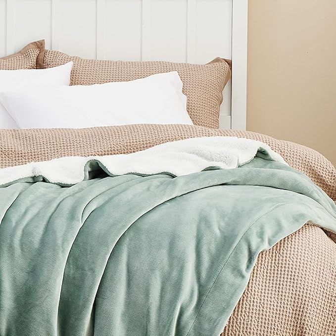 Bedsure GentleSoft Sherpa Fleece Blankets King Size for Bed, Non-Heated, Thick and Warm Throw for Women and Men, Soft Fuzzy Plush King Blanket for Winter, Sage Green, 108x90 Inches