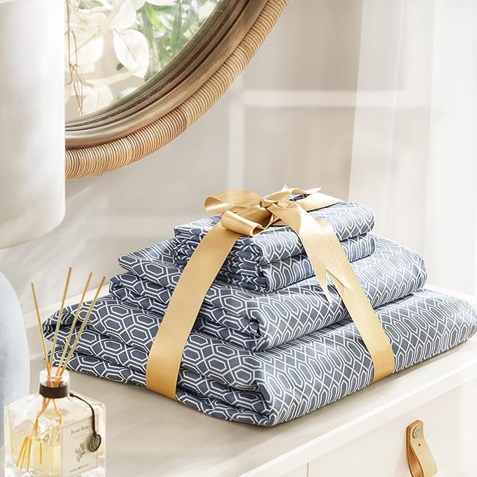 Comfort Spaces 100% Cotton Sheets Full, Breathable, Naturally Cool Cotton Sheets, Soft Cotton Bed Sheets with 14" Elastic Pocket Fits up to 16" Mattress, All Seasons Sheet Set, Diamond Blue 4 Piece