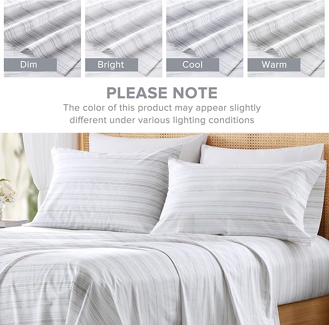 Comfort Spaces 100% Cotton Sheets Full, Breathable, Naturally Cool Cotton Sheets, Soft Cotton Bed Sheets with 14" Elastic Pocket Fits up to 16" Mattress, All Seasons Sheet Set, Good Vibes Grey 4 Piece