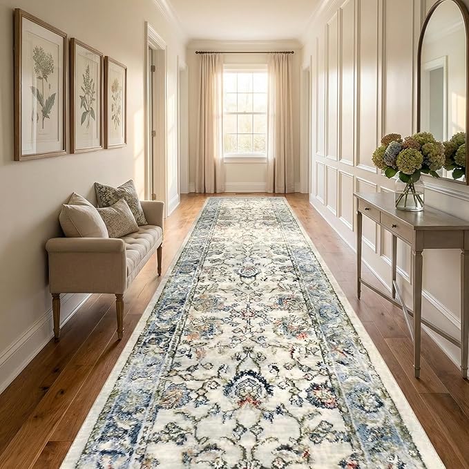 Well Woven Custom Size Runner - Elysium Ivory Vintage Panel Rug 27 Inch Wide x 7 Feet Long (27" x 7' Runner) | Heritage-Inspired, Soft & Durable, Easy to Clean Rug for Hallway, Stairs, entryway