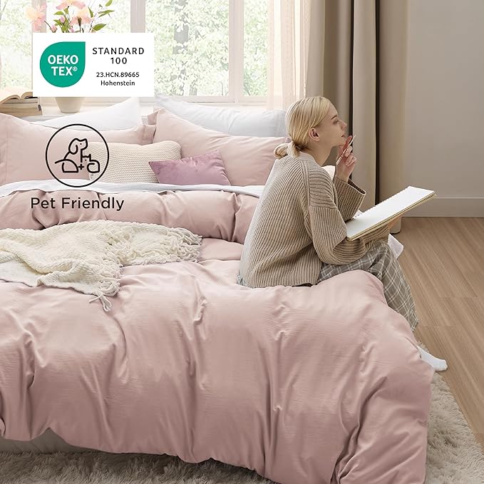Bedsure Rose Pink Twin Duvet Cover - 2 Pieces Prewashed Extra Soft Bedding Set, Includes 1 Duvet Cover Twin Size 68x90 Inches with Zipper Closure & 1 Pillow Sham, Comforter Not Included