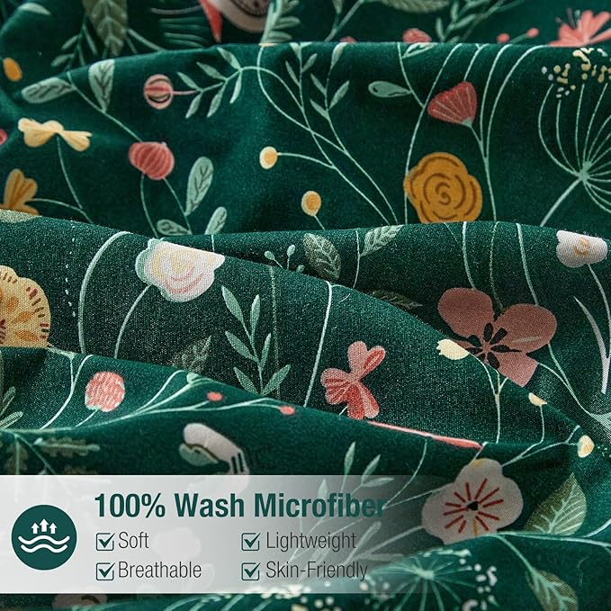 Lekesky King Size Reversible Duvet Cover, Duvet Cover King Size 3 Piece Insect World Microfiber Botanical Bedding Set with Zipper Closure 8 Corner Ties