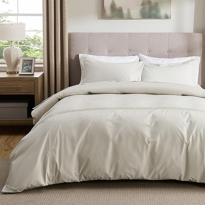 Bedsure 100% Cotton Duvet Cover Queen Size - Rope Weave Pattern Comforter Cover with Zipper Closure & 2 Pillow Shams, Comforter Sold Separately (Linen, 90"x90")