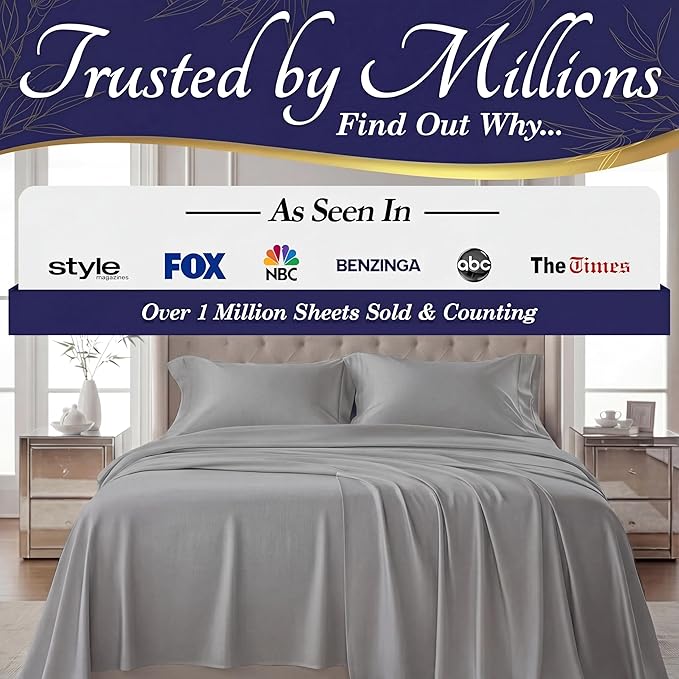 DECOLURE 100% Viscose Derived from Bamboo Sheets California King Size - Luxury 4 Pc Naturally Cooling Sheets, Ultra Soft Bed Set - Deep 17" Pockets, Double Stitching, Oeko Tex Standard (Midgrey)