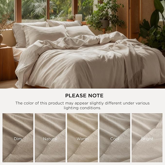 Bedsure 100% Washed Cotton Duvet Cover Twin - Oatmeal Minimalist Cotton Duvet Cover Linen Like for All Seasons - GentleSoft™ Plain Simple Bedding (Oatmeal, Twin, 68"x90")