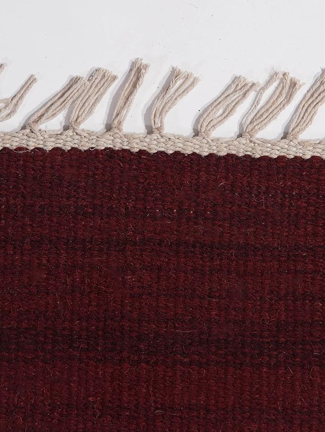 Rugsotic Carpets Hand Woven Flat Weave Kilim Wool ECO-Friendly Area Rugs - 6'x6', Square Shape, Burgundy Color, Solid Plain Design, Low Pile Handmade Area Rugs for Living Room, Bed Room (D00111)