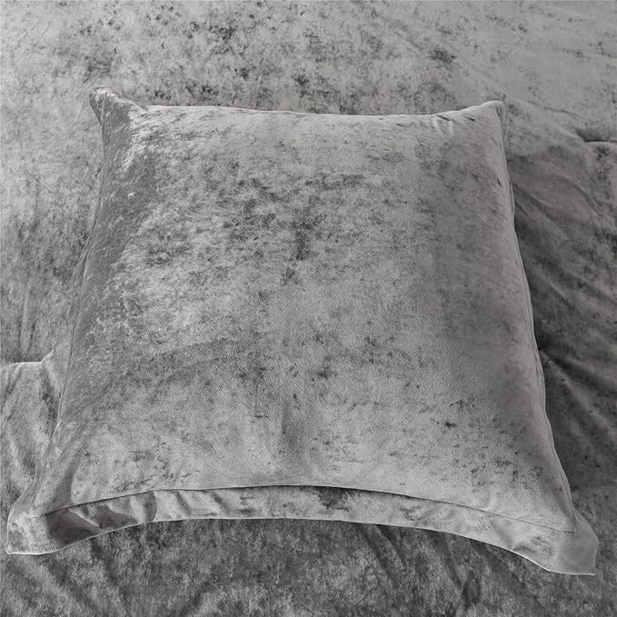 Sunshine Nicole Distressed Velvet Comforter Set, Distressed Velvet Face and Brushed Solid Microfiber Reverse, with Light Weight Soft Poly Fill, 5 Pieces Grey Queen