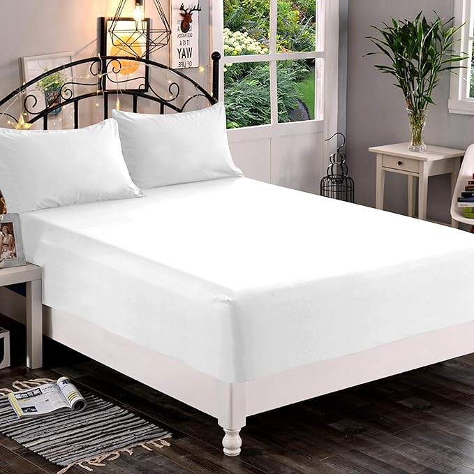 Elegant Comfort 1500 Premium Quality Fitted Sheet Ultra Soft 18-24 Inch Extra Deep Pocket - Single Fitted Sheet for High Mattress - Wrinkle Free with Smart Storage Pockets, Full, White