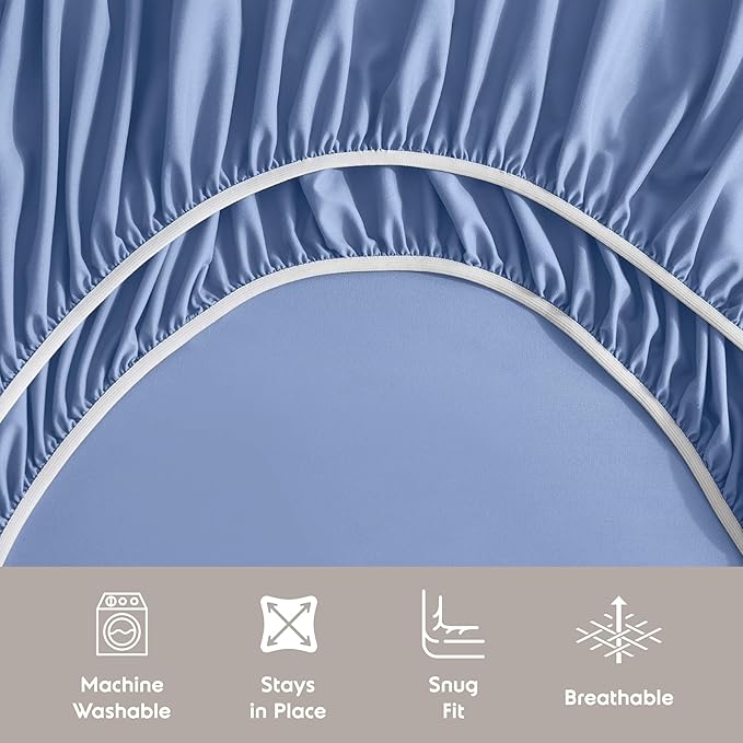 Nestl Split King Sheet Set - 1800 Ultra-Soft Microfiber Bed Sheets - Double Brushed - Deep Pockets - Easy Fit - 5 Piece Set - Bed Sheets & Pillowcases (Split King, Calm Blue)