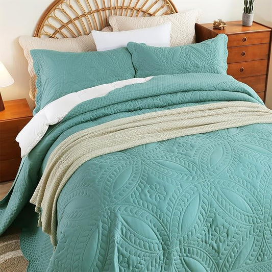 Cmfshape Oversize King Bedspread 120"x120",3 Piece California King Quilt,Lightweight Blue Quilt Set for All Season,Modern Coin Pattern Bedding Set(1 Quilt,2 Pillowshams)