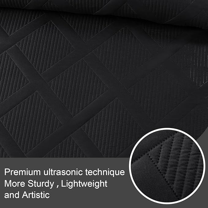 Exclusivo Mezcla Full Queen Size Quilt Set with Modern Striped Pattern, 3 Pieces Lightweight Black Quilts Bedding Set, Soft Bedspreads Coverlets for All Seasons