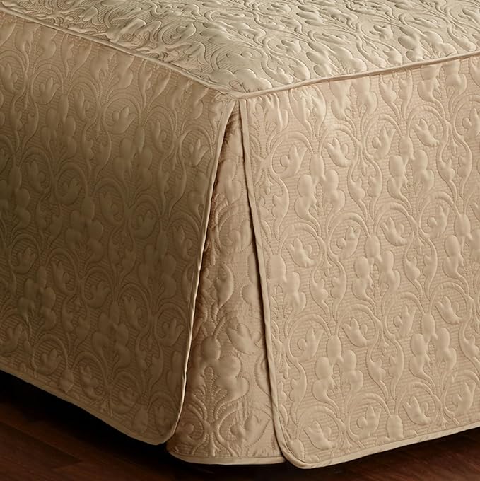 Cambridge Classic Luxury Bedding | Neutral Warm Wheat Solid Color Polyester Satin | Elaborate Damask Quilting | 2 Piece Bed Set Includes Twin Bedspread and Standard Pillow Sham | Also Fits Twin XL Bed