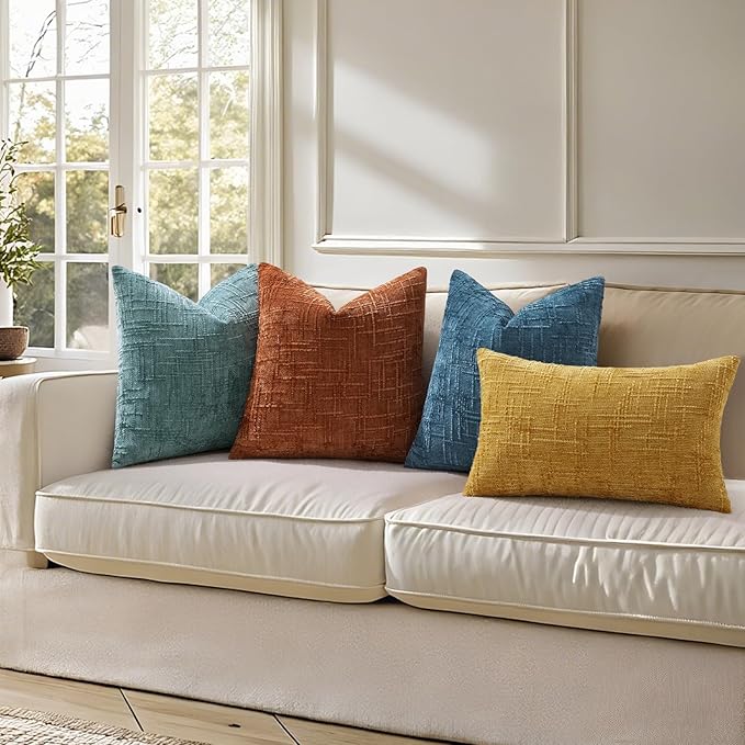 decorUhome Spring Navy Blue Chenille Euro Sham Throw Pillow Covers 24x24 Set of 2 Textured Soft Cozy Slubby Couch Pillow Covers Modern Farmhouse Boho Decorative Pillow Cases for Bed Sofa Living Room