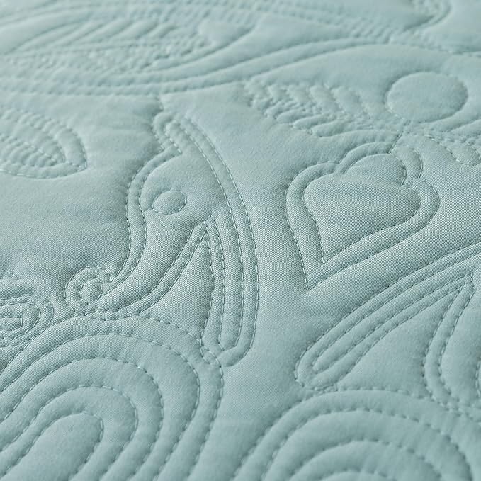 HoneiLife Quilt Set Queen Size - 3 Piece Queen Quilt Bedding Set Microfiber Quilt Sets Lightweight Bedspreads Reversible Coverlets Retro Bed Cover Floral Bedding Set All Season Quilts-Sage Green