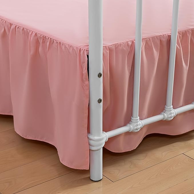 Bed Skirt Twin Size Ruffled Bed Skirt with Split Corners, 12 Inch Drop Dust Ruffle Bed Skirt with Platform, 12 Inch, Peach, Twin Size