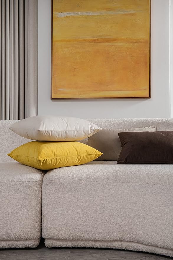 Throw Pillow Covers 18x18 Yellow: Pack of 2 Cozy Soft Velvet Square Modern Luxury Decorative Throw Pillow Cases for Sofa Couch Living Room Bed Home Decor