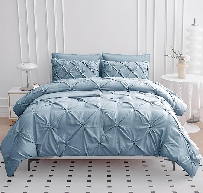 LANE LINEN Twin XL Comforter Set – 5 Pc Pintuck Bed in a Bag – Hotel-Style Microfiber - Bedding Set with Comforter, Flat & Fitted Sheets, Pillowcase & Pillow Sham – Low-Maintenance Dorm - French Blue | Hotel microfiber, Easy dorm setup, Soft breathable...