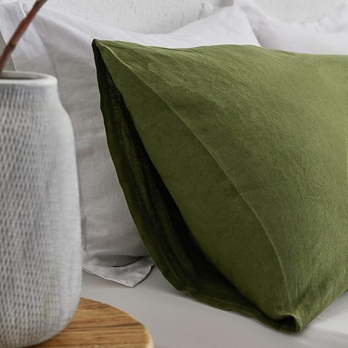 Simple&Opulence Body Pillow Cover 20" x 54",100% Pure Linen, Ultra Soft and Breathable, Body Pillowcase with Envelope Closure for Adults (Olive Green)