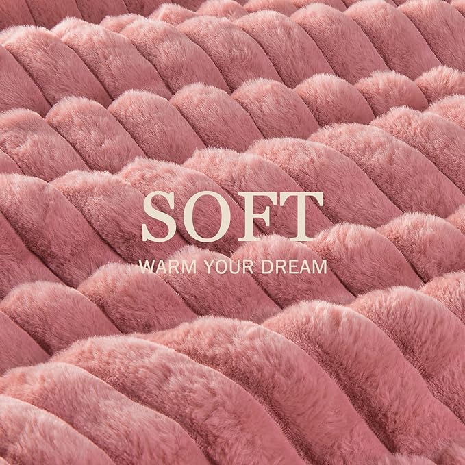 EMME Faux Fur Duvet Cover King Size, 3 Pieces Ultra Soft Fluffy Comforter Cover, Cozy Warm for Winter, Luxury Elegant Shaggy Striped Design Bedding, 1 Duvet Cover & 2 Pillow Shams (King, Old Pink)