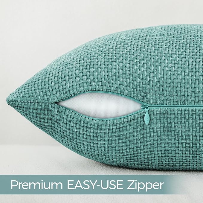 a moment Teal Chenille Throw Pillow Covers 12x20 Inch Pack of 2 Modern Decorative Throw Pillow Covers Farmhouse Cross Covers Home Decor for Sofa Bedroom Living Room