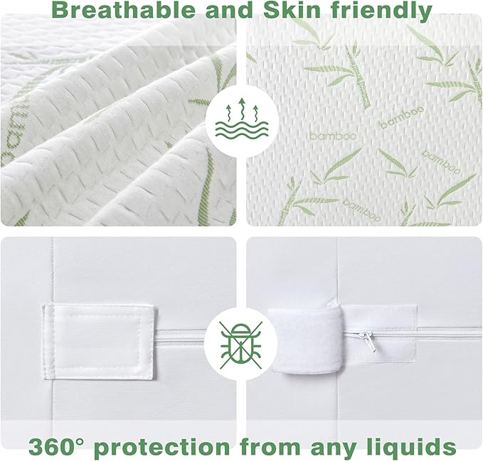 Parkdeny Queen Waterproof Cooling Mattress Cover, Rayon from Bamboo Encasement, 3D Air Fabric, Breathable, Noiseless, Washable, Fits 5"-15" Deep Mattresses