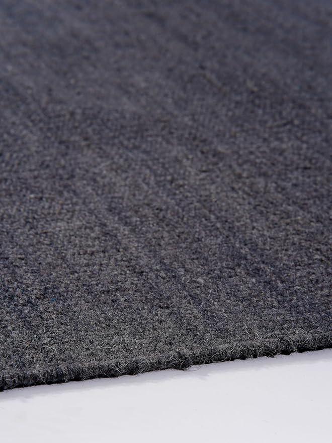 Rugsotic Carpets Hand Woven Flat Weave Kilim Wool 3'x5' Area Rug Solid Charcoal D00111