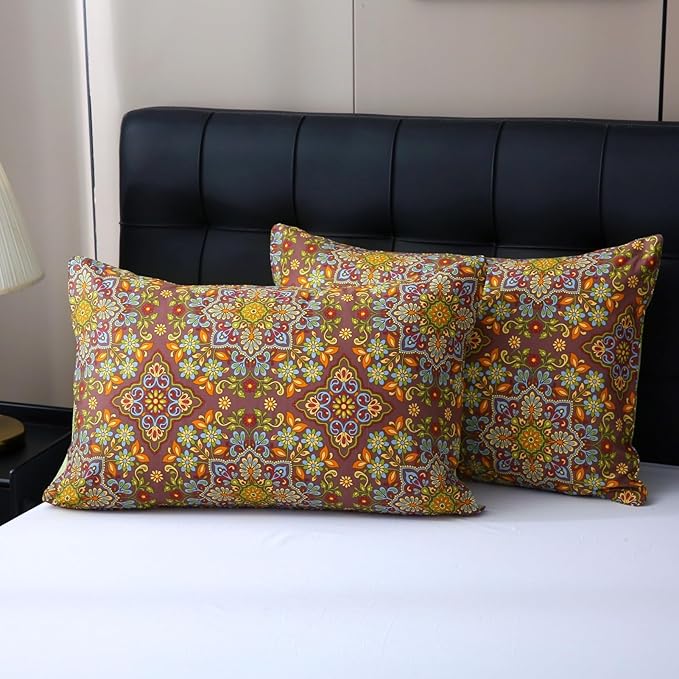 ABREEZE Bohemian Duvet Cover Set Colorful Boho Retro Bedding Set Damask Paisley Cotton Duvet Cover Tribal Reversible Bedding Exotic Style Comforter Cover 3-Piece Queen