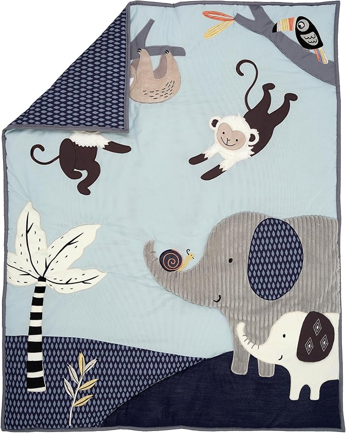 Lambs & Ivy Jungle Party 3-Piece Elephant/Monkey Baby Crib Bedding Set