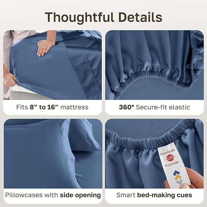 CALIFORNIA DESIGN DEN 5-Star Hotel 600 Thread Count 100% Cotton, Soft & Smooth Queen Sheet for Bed with Deep Pockets, Quality Beats Egyptian Cotton Claims (Royal Navy Blue)